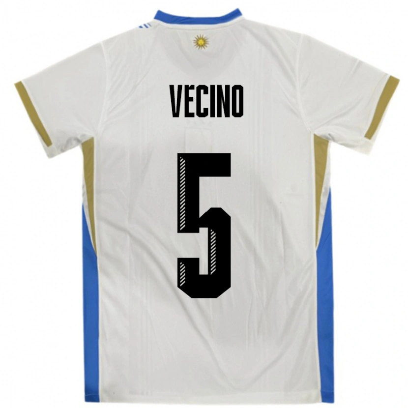 Danxen Kinder Uruguay Matias Vecino #5 Weiß Blau Auswärtstrikot Trikot 24-26 T-Shirt