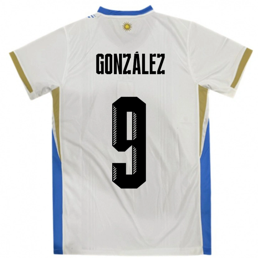 Danxen Kinder Uruguay Pamela Gonzalez #9 Weiß Blau Auswärtstrikot Trikot 24-26 T-Shirt