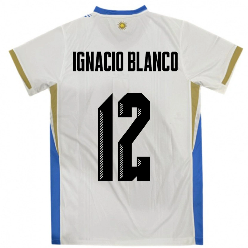 Danxen Kinder Uruguay Juan Ignacio Blanco #12 Weiß Blau Auswärtstrikot Trikot 24-26 T-Shirt