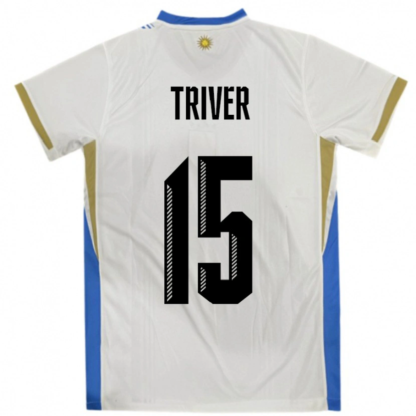 Danxen Kinder Uruguay Francisco Triver #15 Weiß Blau Auswärtstrikot Trikot 24-26 T-Shirt