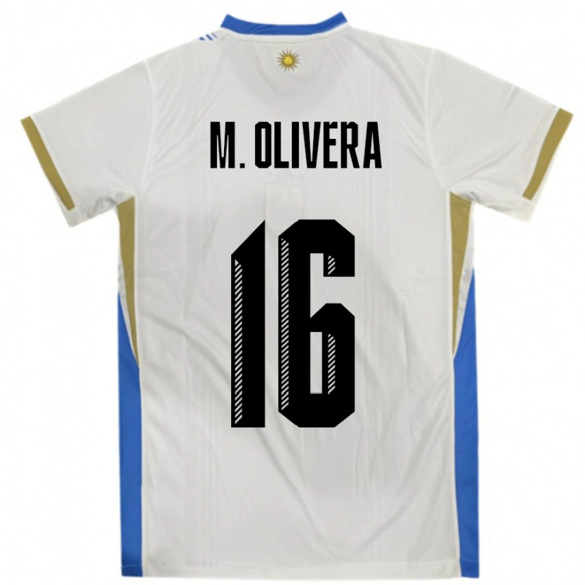 Danxen Kinder Uruguay Mathias Olivera #16 Weiß Blau Auswärtstrikot Trikot 24-26 T-Shirt
