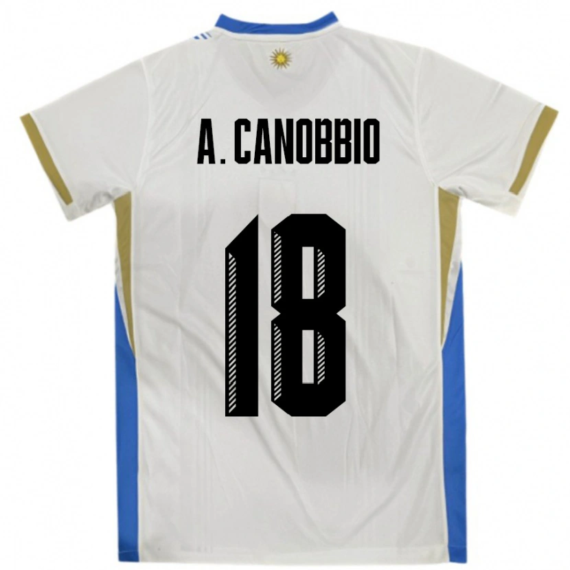Danxen Kinder Uruguay Agustin Canobbio #18 Weiß Blau Auswärtstrikot Trikot 24-26 T-Shirt