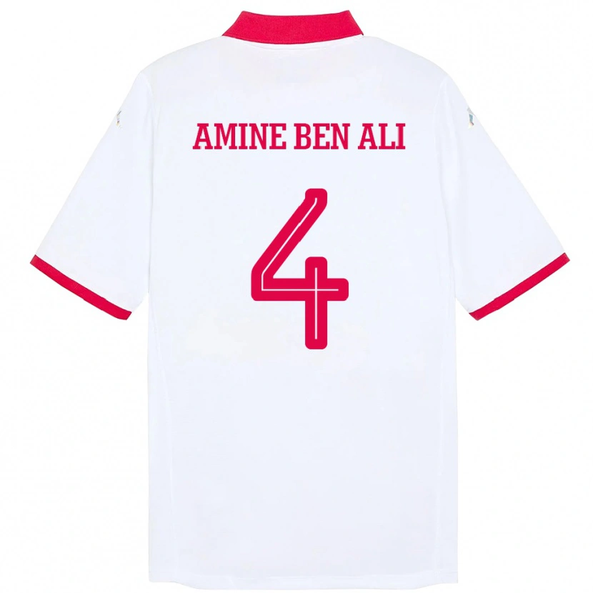 Danxen Kinder Tunesien Mohamed Amine Ben Ali #4 Weiß Auswärtstrikot Trikot 24-26 T-Shirt