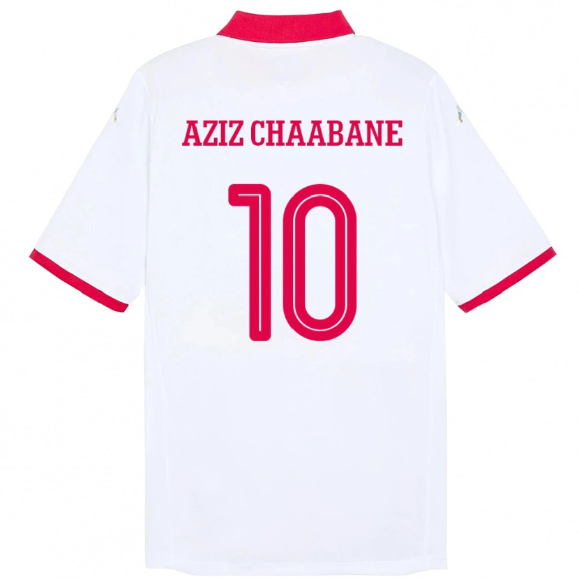 Danxen Kinder Tunesien Mohamed Aziz Chaabane #10 Weiß Auswärtstrikot Trikot 24-26 T-Shirt