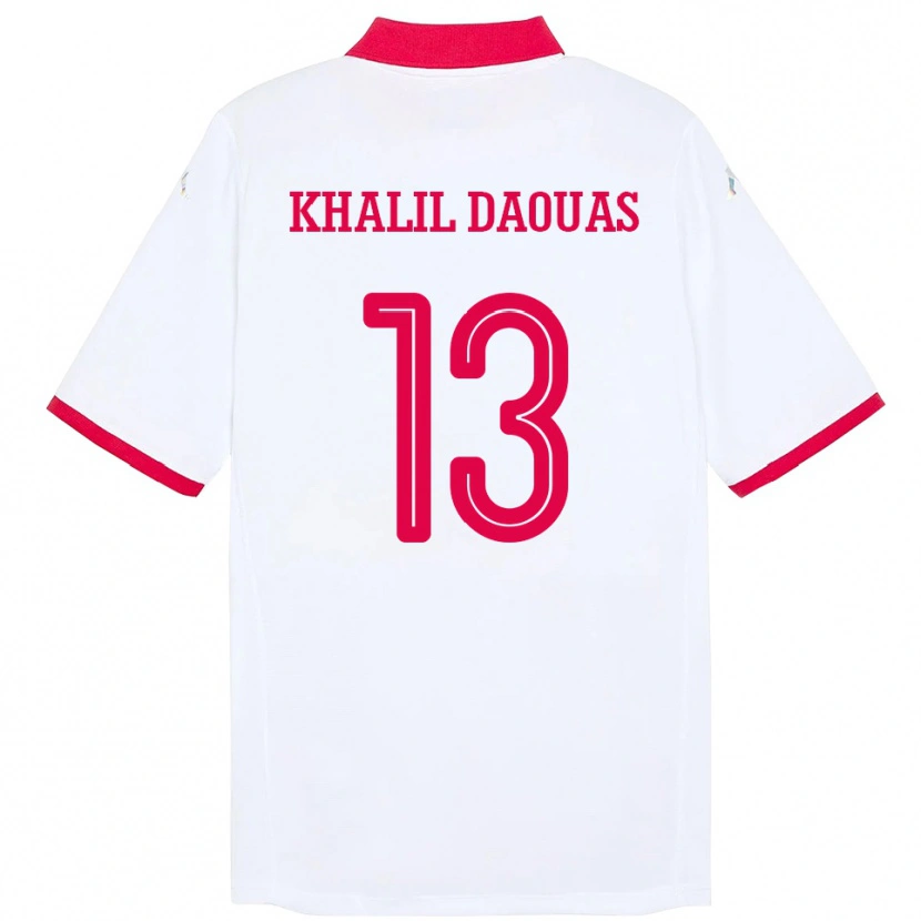 Danxen Kinder Tunesien Mohamed Khalil Daouas #13 Weiß Auswärtstrikot Trikot 24-26 T-Shirt