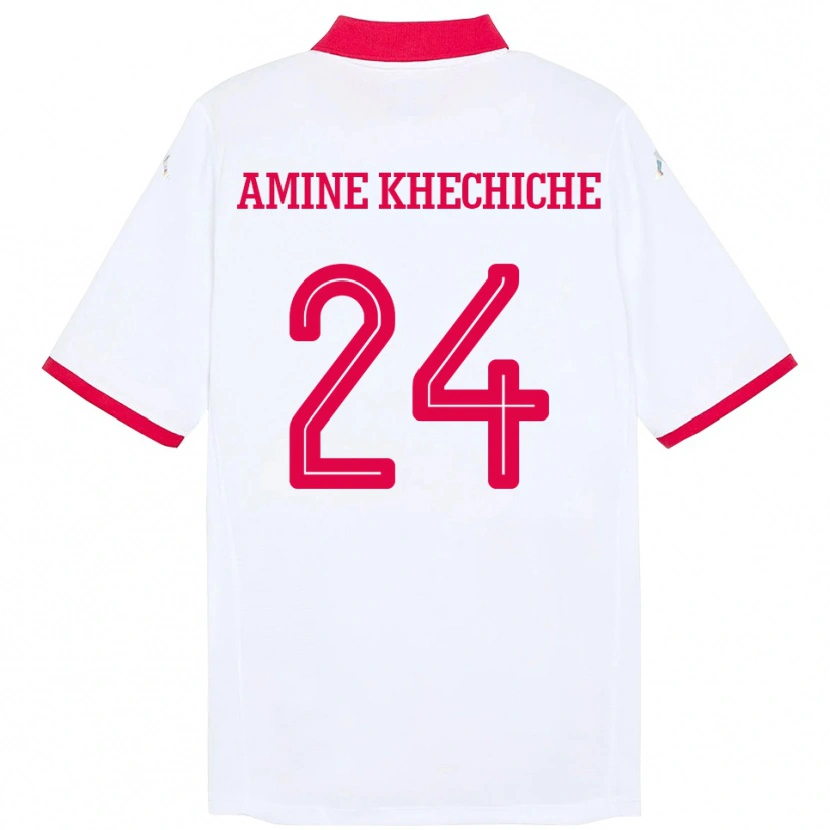 Danxen Kinder Tunesien Mohamed Amine Khechiche #24 Weiß Auswärtstrikot Trikot 24-26 T-Shirt