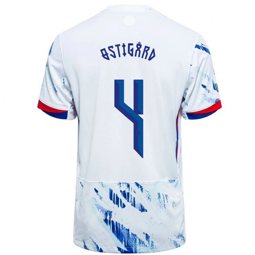 Danxen Kinder Norwegen Leo Østigård #4 Weiß Blau Auswärtstrikot Trikot 24-26 T-Shirt