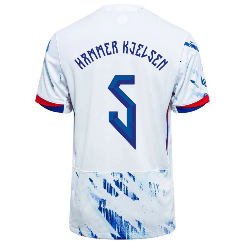 Danxen Kinder Norwegen Aleksander Hammer Kjelsen #5 Weiß Blau Auswärtstrikot Trikot 24-26 T-Shirt