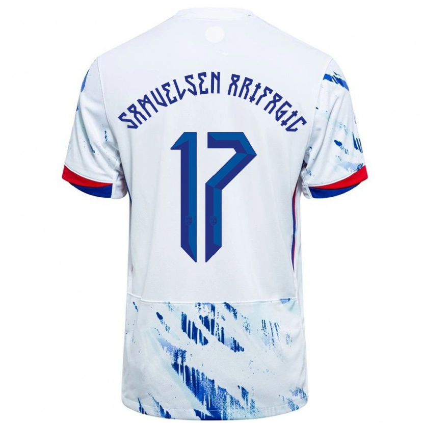 Danxen Kinder Norwegen Elias Samuelsen Arifagic #17 Weiß Blau Auswärtstrikot Trikot 24-26 T-Shirt