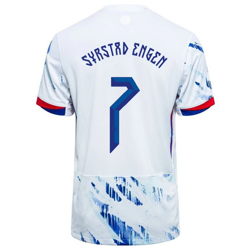 Danxen Kinder Norwegen Ingrid Syrstad Engen #7 Weiß Blau Auswärtstrikot Trikot 24-26 T-Shirt