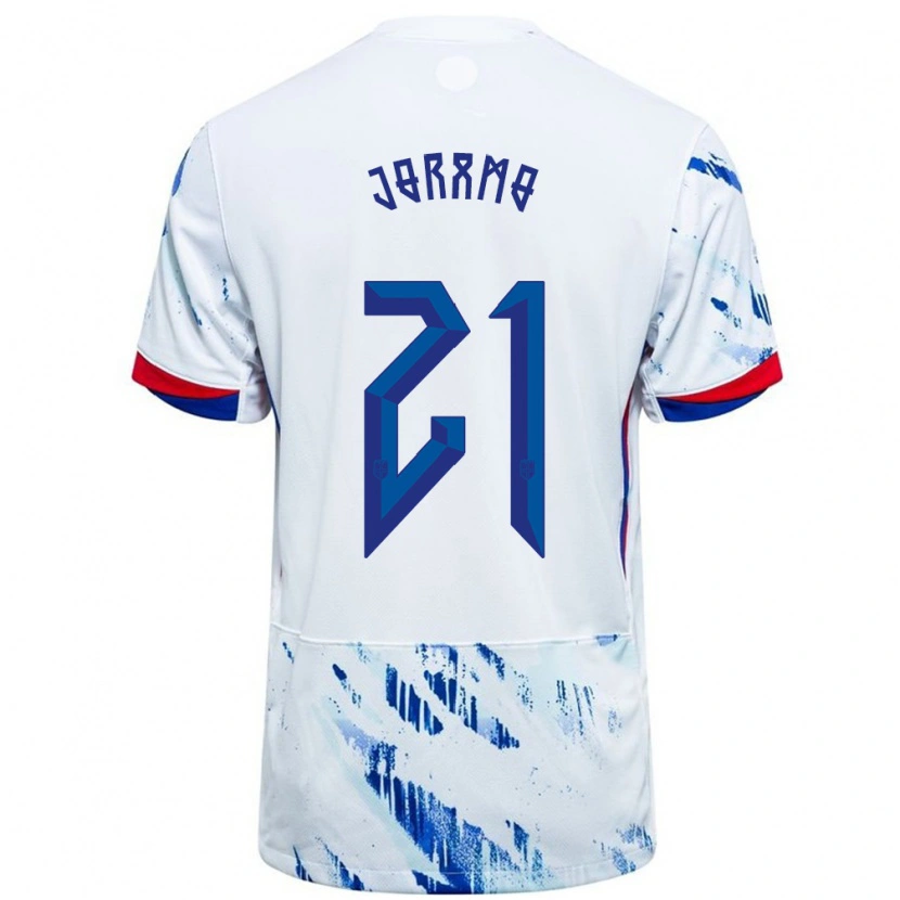 Danxen Kinder Norwegen Emilie Joramo #21 Weiß Blau Auswärtstrikot Trikot 24-26 T-Shirt