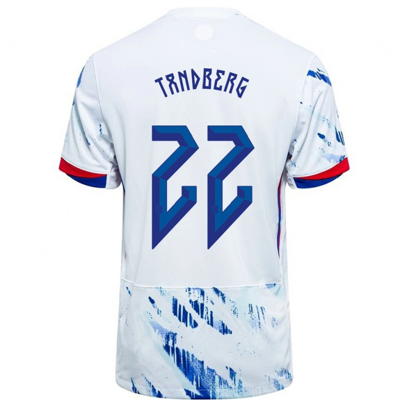 Danxen Kinder Norwegen Cathinka Tandberg #22 Weiß Blau Auswärtstrikot Trikot 24-26 T-Shirt
