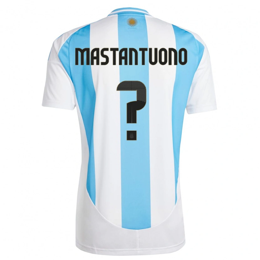 Danxen Herren Argentinien Franco Mastantuono #0 Weiß Blau Heimtrikot Trikot 24-26 T-Shirt