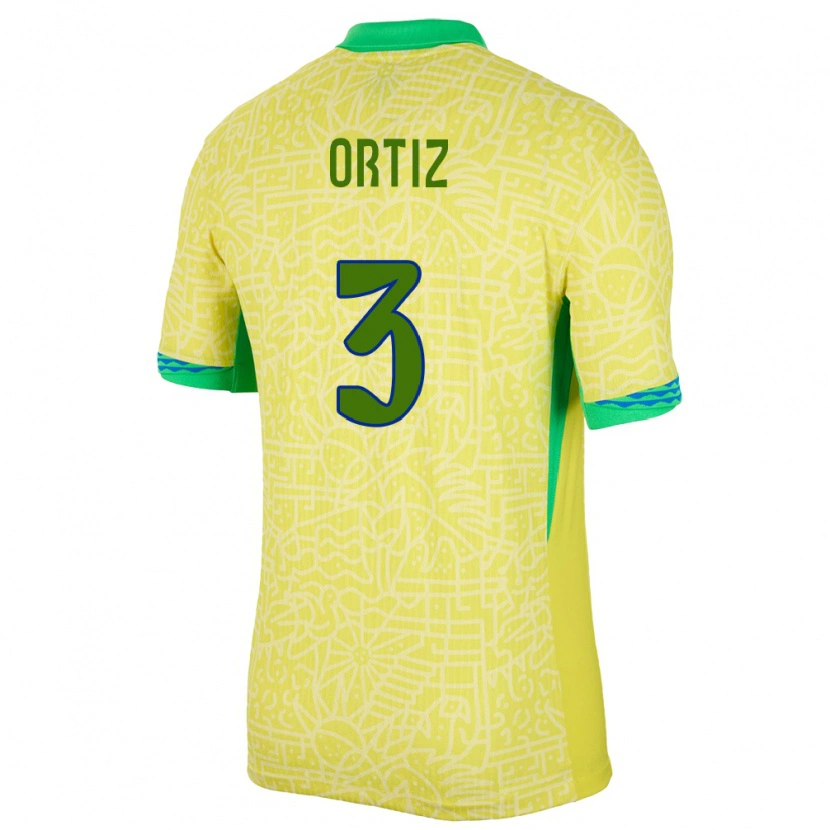Danxen Herren Brasilien Léo Ortiz #3 Gelb Heimtrikot Trikot 24-26 T-Shirt