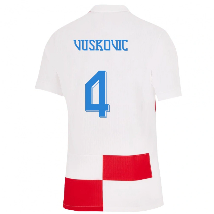 Danxen Herren Kroatien Luka Vuskovic #4 Weiß Rot Heimtrikot Trikot 24-26 T-Shirt