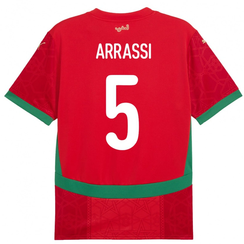 Danxen Herren Marokko Bouchaib Arrassi #5 Rot Heimtrikot Trikot 24-26 T-Shirt