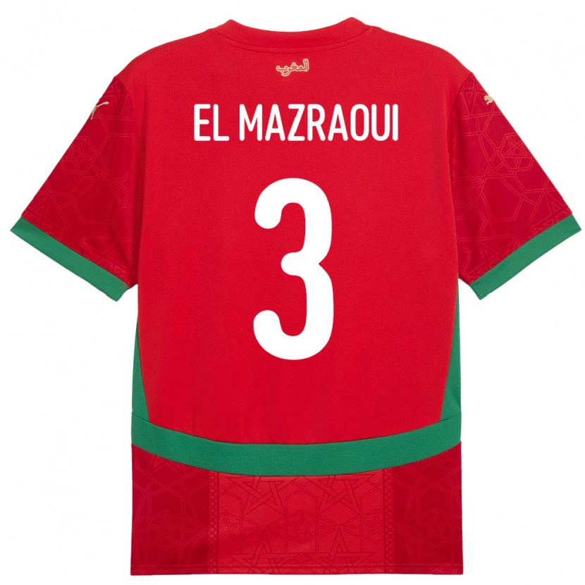 Danxen Herren Marokko Noussair El Mazraoui #3 Rot Heimtrikot Trikot 24-26 T-Shirt