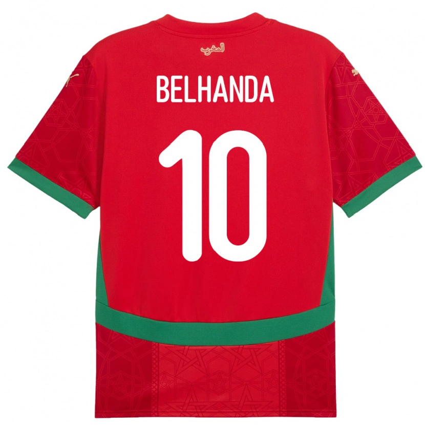 Danxen Herren Marokko Youness Belhanda #10 Rot Heimtrikot Trikot 24-26 T-Shirt