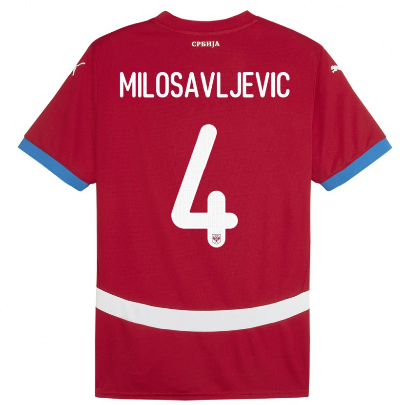 Danxen Herren Serbien Veljko Milosavljevic #4 Rot Heimtrikot Trikot 24-26 T-Shirt