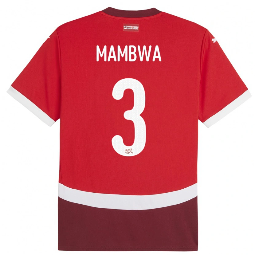 Danxen Herren Schweiz Olivier Mambwa #3 Rot Heimtrikot Trikot 24-26 T-Shirt