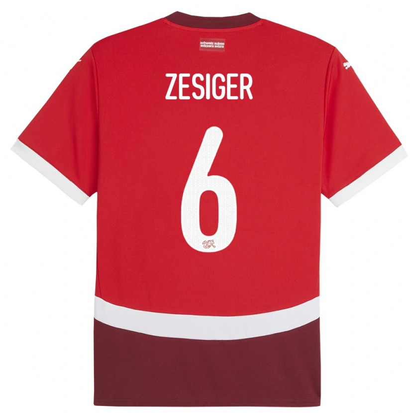 Danxen Herren Schweiz Navin Zesiger #6 Rot Heimtrikot Trikot 24-26 T-Shirt