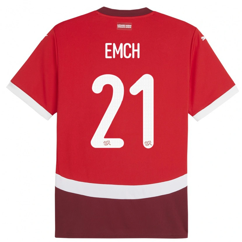 Danxen Herren Schweiz Cyrill Emch #21 Rot Heimtrikot Trikot 24-26 T-Shirt