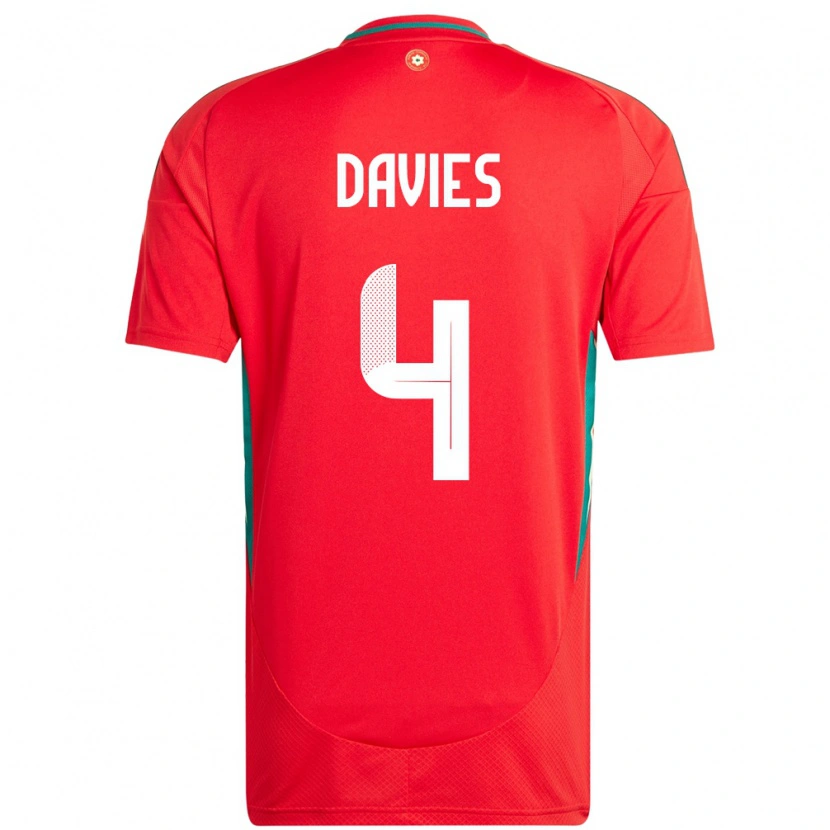 Danxen Herren Wales Ben Davies #4 Rot Heimtrikot Trikot 24-26 T-Shirt