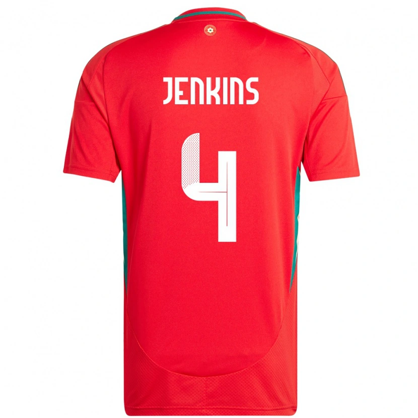 Danxen Herren Wales Shaunna Jenkins #4 Rot Heimtrikot Trikot 24-26 T-Shirt