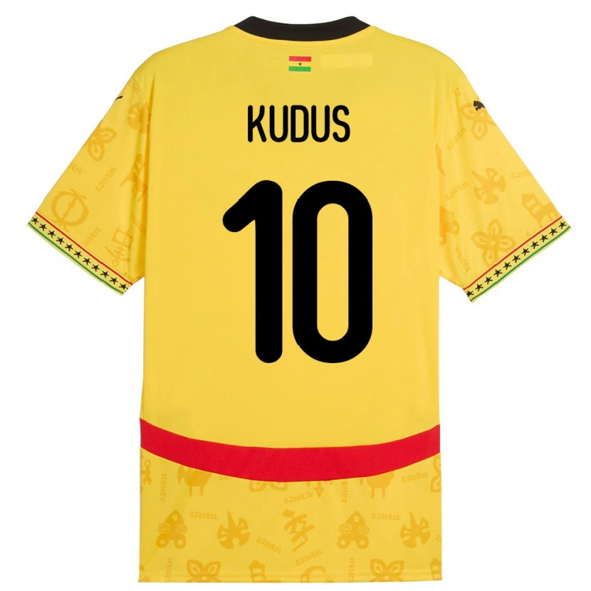 Danxen Herren Ghana Mohammed Kudus #10 Gelb Auswärtstrikot Trikot 24-26 T-Shirt