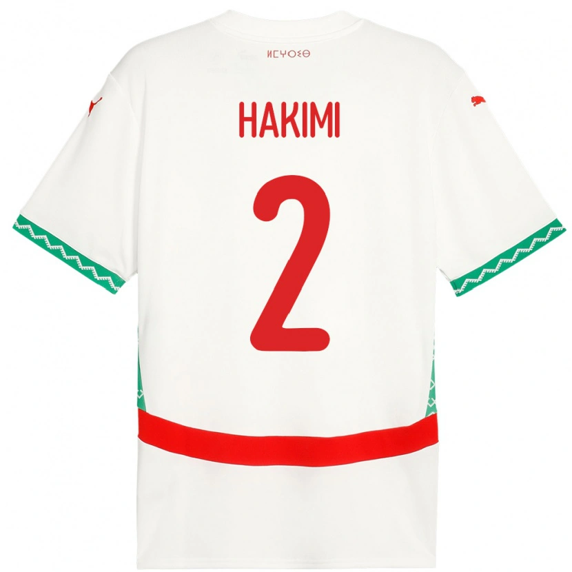 Danxen Herren Marokko Achraf Hakimi #2 Weiß Auswärtstrikot Trikot 24-26 T-Shirt