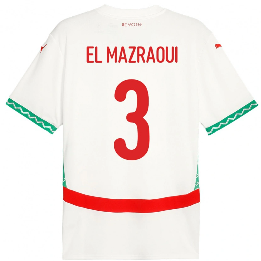 Danxen Herren Marokko Noussair El Mazraoui #3 Weiß Auswärtstrikot Trikot 24-26 T-Shirt