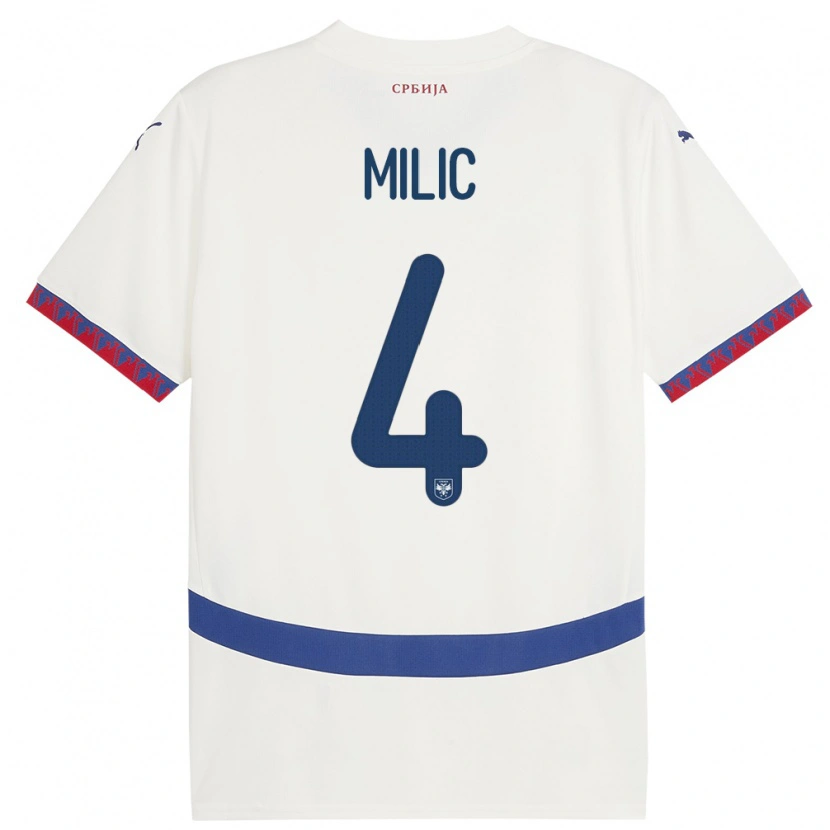 Danxen Herren Serbien Lazar Milic #4 Weiß Auswärtstrikot Trikot 24-26 T-Shirt