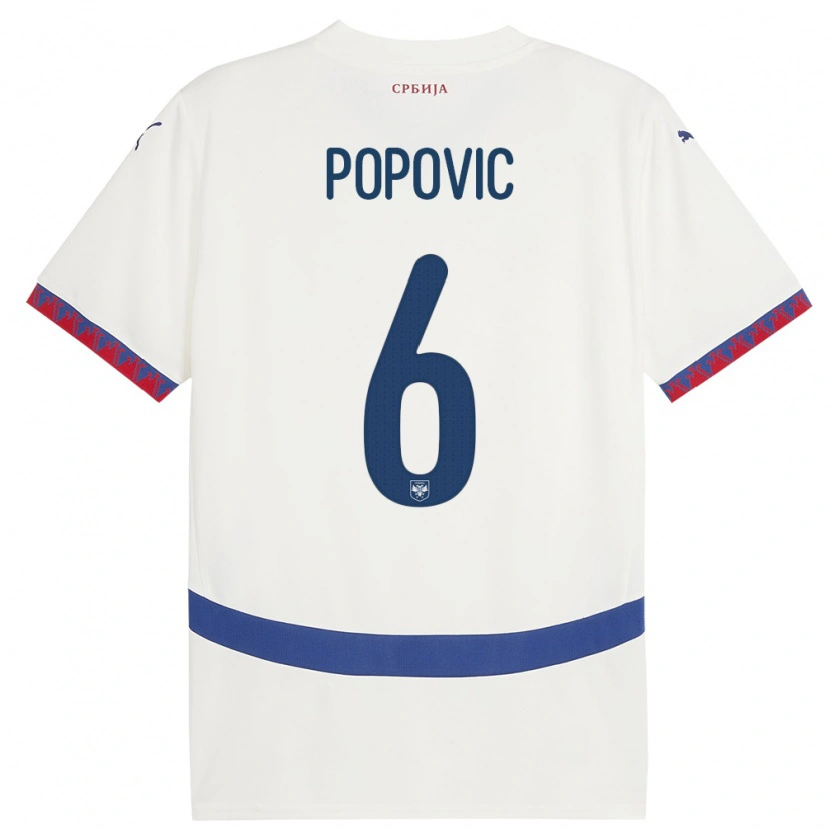 Danxen Herren Serbien Andrej Popovic #6 Weiß Auswärtstrikot Trikot 24-26 T-Shirt