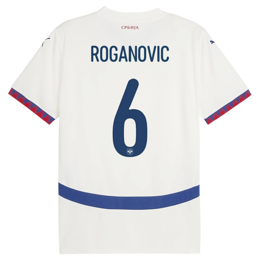 Danxen Herren Serbien Vuk Roganovic #6 Weiß Auswärtstrikot Trikot 24-26 T-Shirt