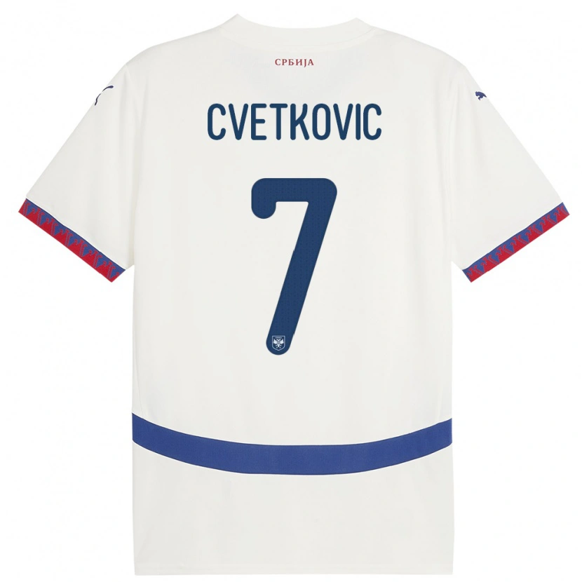 Danxen Herren Serbien Mihajlo Cvetkovic #7 Weiß Auswärtstrikot Trikot 24-26 T-Shirt