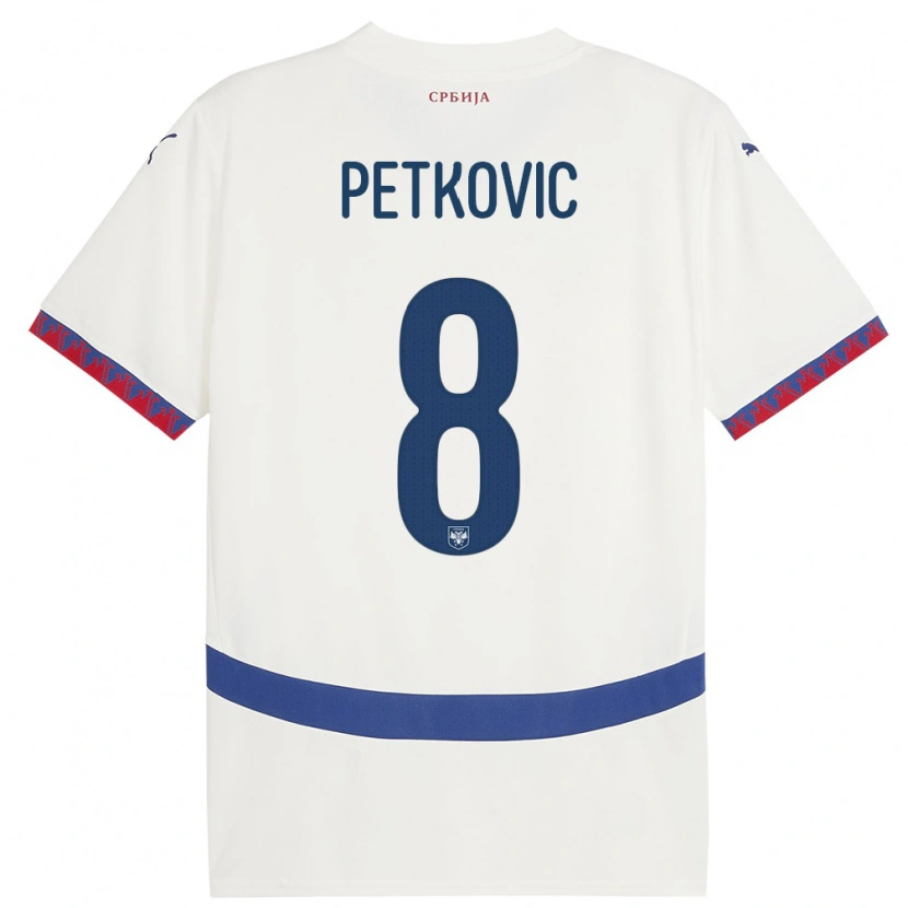 Danxen Herren Serbien Mihajlo Petkovic #8 Weiß Auswärtstrikot Trikot 24-26 T-Shirt