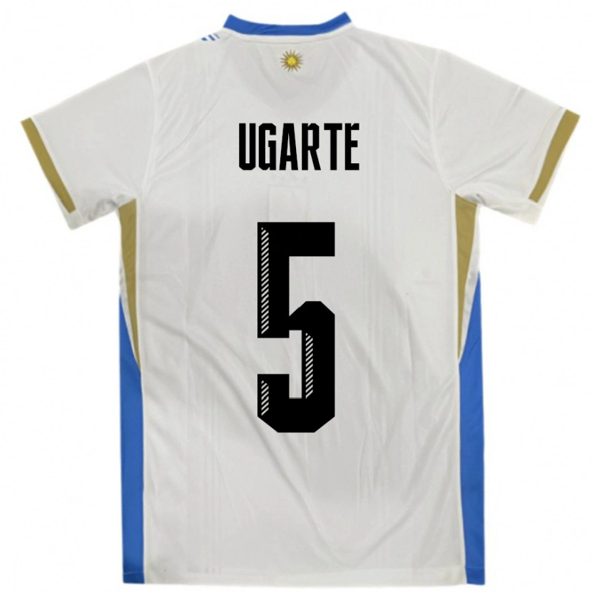Danxen Herren Uruguay Manuel Ugarte #5 Weiß Blau Auswärtstrikot Trikot 24-26 T-Shirt