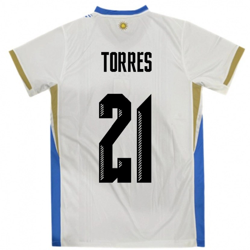 Danxen Herren Uruguay Facundo Torres #21 Weiß Blau Auswärtstrikot Trikot 24-26 T-Shirt