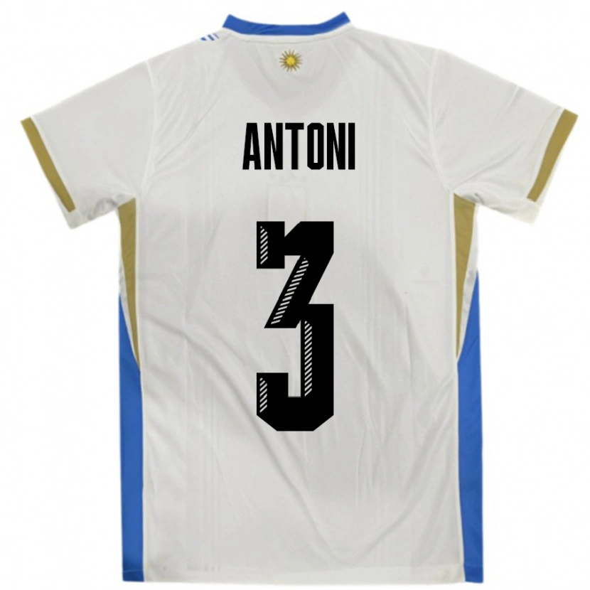Danxen Herren Uruguay Mateo Antoni #3 Weiß Blau Auswärtstrikot Trikot 24-26 T-Shirt