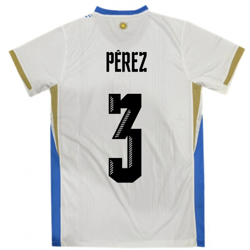 Danxen Herren Uruguay Nicolás Pérez #3 Weiß Blau Auswärtstrikot Trikot 24-26 T-Shirt