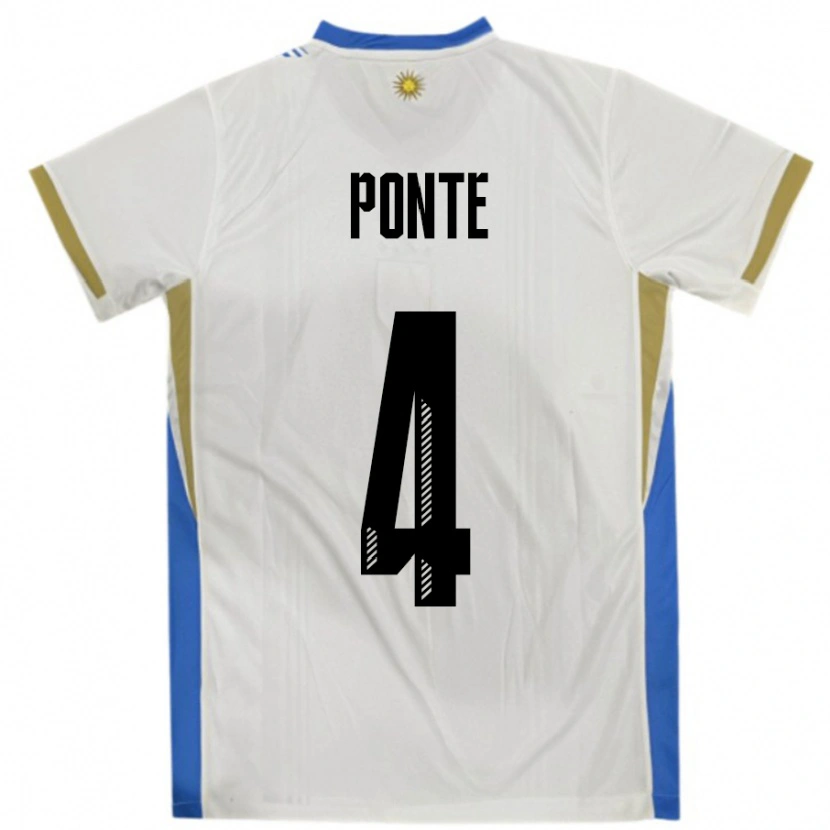 Danxen Herren Uruguay Mateo Ponte #4 Weiß Blau Auswärtstrikot Trikot 24-26 T-Shirt