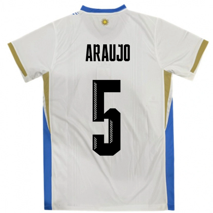 Danxen Herren Uruguay César Araújo #5 Weiß Blau Auswärtstrikot Trikot 24-26 T-Shirt