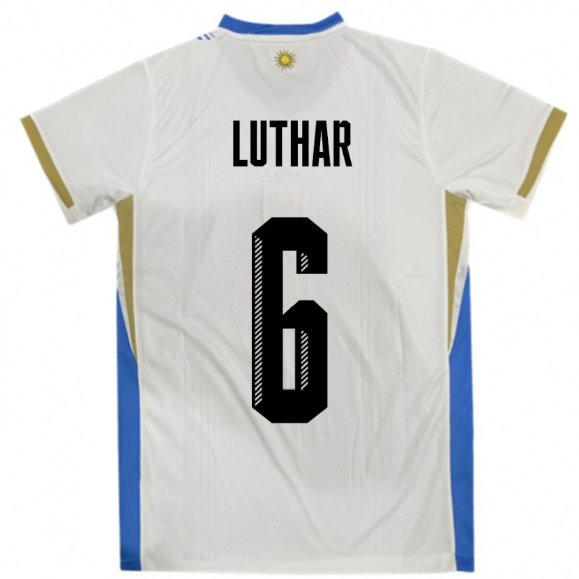 Danxen Herren Uruguay Thiago Luthar #6 Weiß Blau Auswärtstrikot Trikot 24-26 T-Shirt