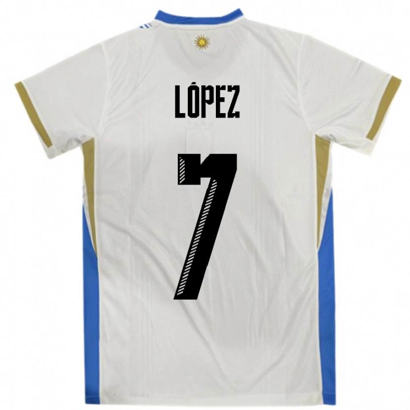 Danxen Herren Uruguay Nahuel López #7 Weiß Blau Auswärtstrikot Trikot 24-26 T-Shirt