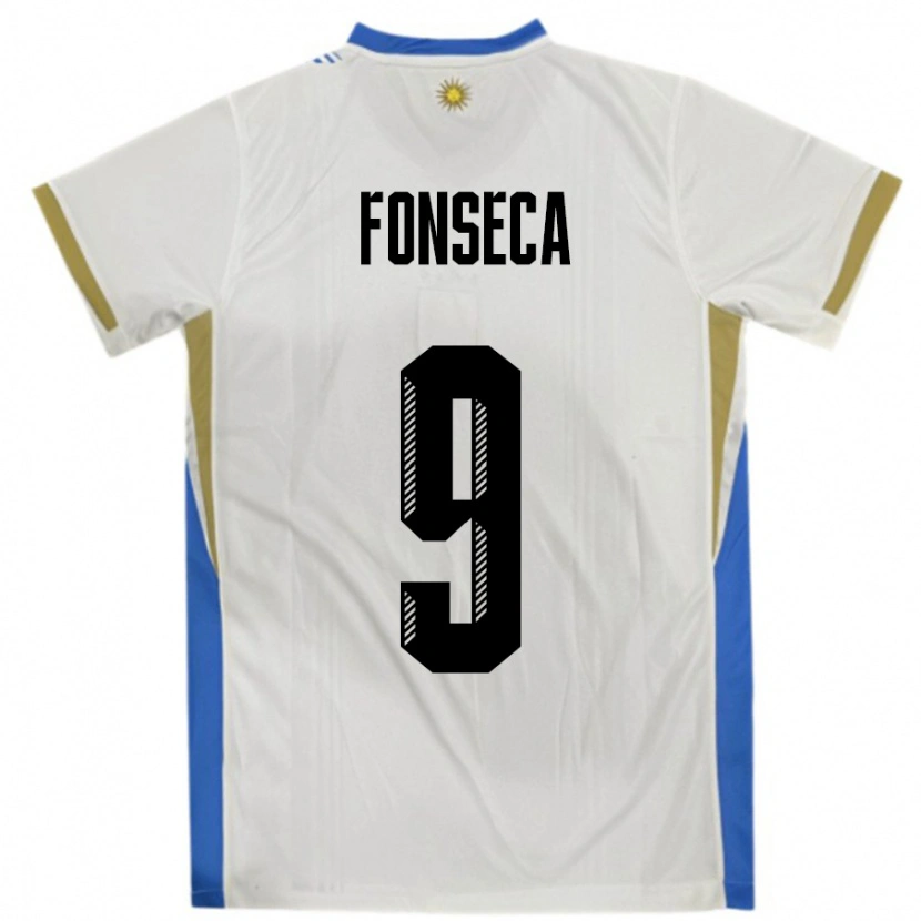 Danxen Herren Uruguay Matías Fonseca #9 Weiß Blau Auswärtstrikot Trikot 24-26 T-Shirt