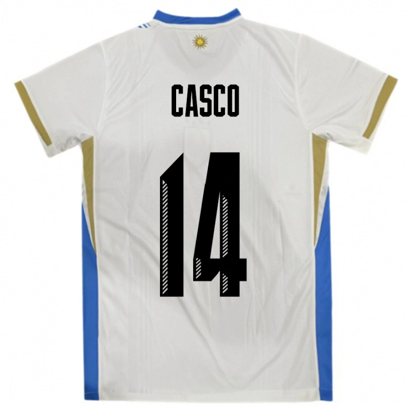 Danxen Herren Uruguay Maximiliano Casco #14 Weiß Blau Auswärtstrikot Trikot 24-26 T-Shirt