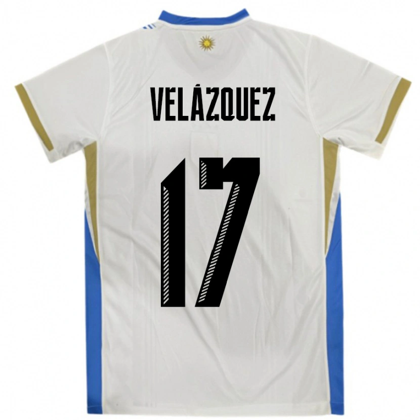 Danxen Herren Uruguay Ezequiel Velázquez #17 Weiß Blau Auswärtstrikot Trikot 24-26 T-Shirt