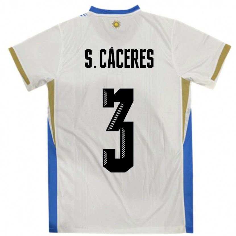 Danxen Herren Uruguay Sebastian Caceres #3 Weiß Blau Auswärtstrikot Trikot 24-26 T-Shirt