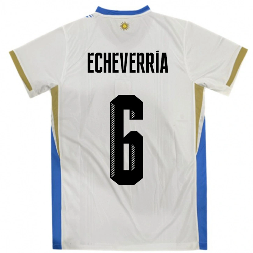 Danxen Herren Uruguay Juan Echeverria #6 Weiß Blau Auswärtstrikot Trikot 24-26 T-Shirt