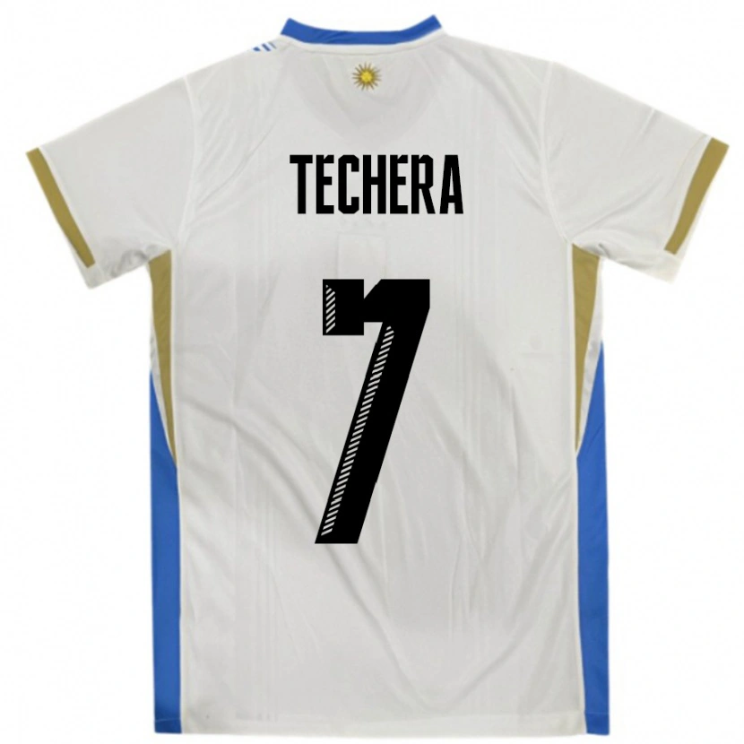 Danxen Herren Uruguay Facundo Techera #7 Weiß Blau Auswärtstrikot Trikot 24-26 T-Shirt